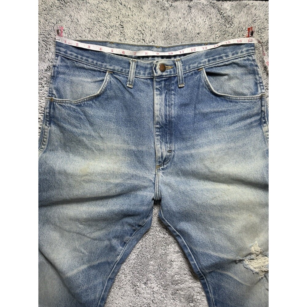VTG Rustler Jeans Men’s 34x32 Blue Denim Distressed Faded‎ Whiskered Grunge Work - Picture 8 of 16